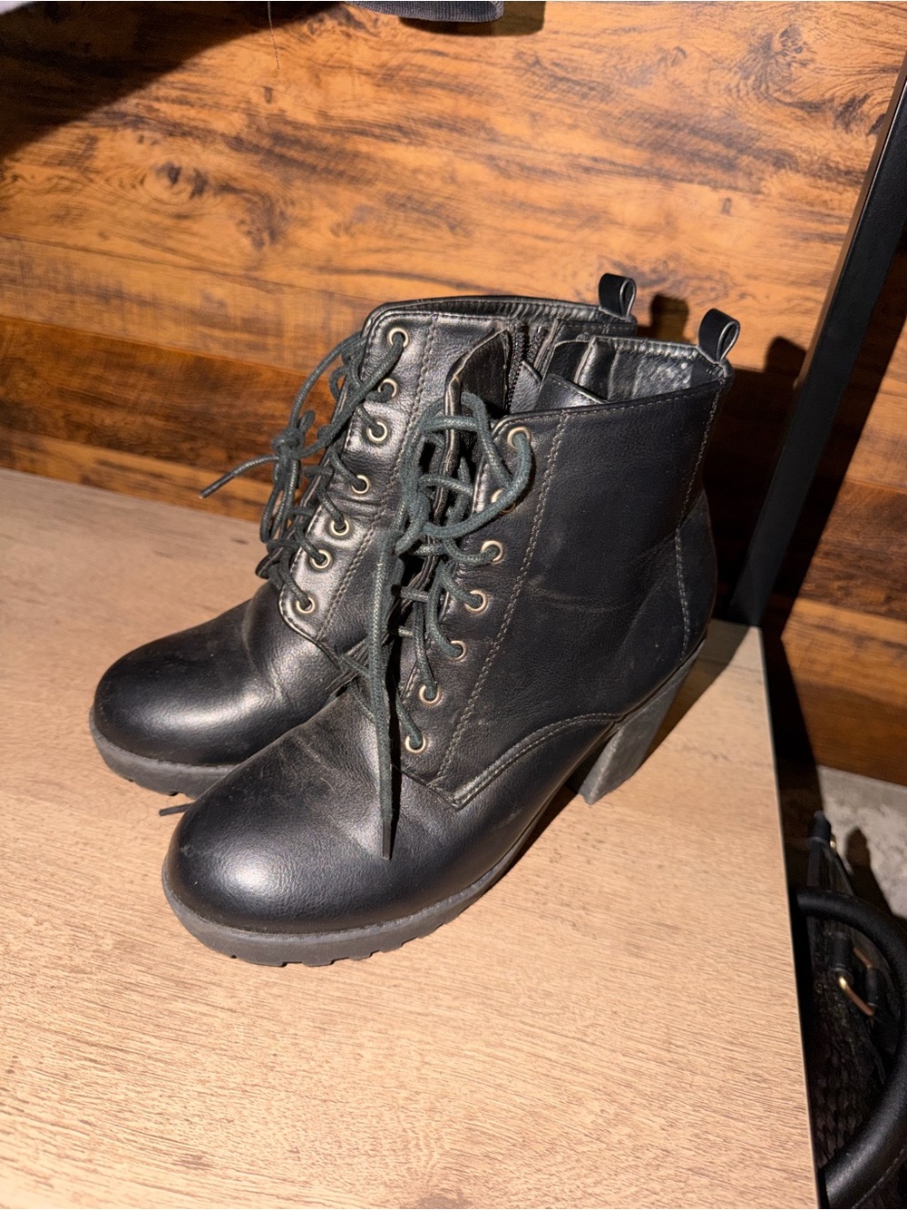 TOP Moda Black Lace-Up Ankle Boots with Block Heel